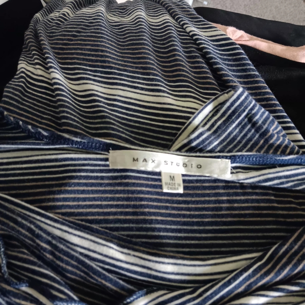 Three-Quarter Sleeve Navy & White Striped Cowl Neck Top - Picture 8 of 9